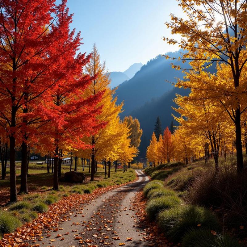 Golden leaves in Kinnaur during autumn.