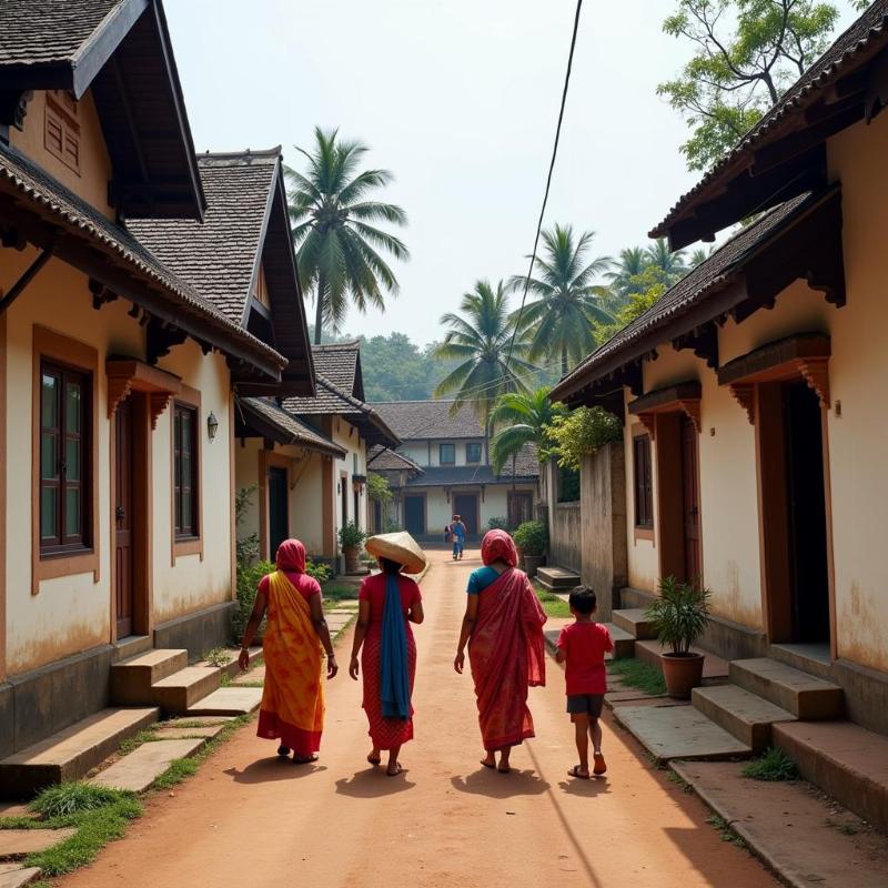 Traditional Kerala houses in a local village near Kodanad