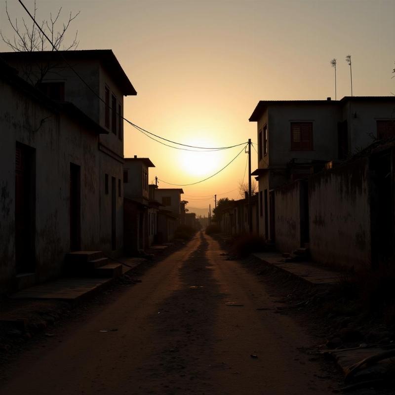 Deserted streets of Kuldhara village with dilapidated houses