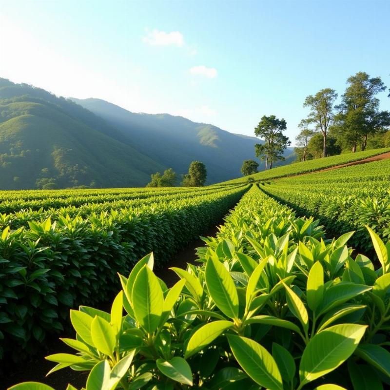 Scenic view of a spice plantation in Kumily with lush green vegetation and rolling hills in the background