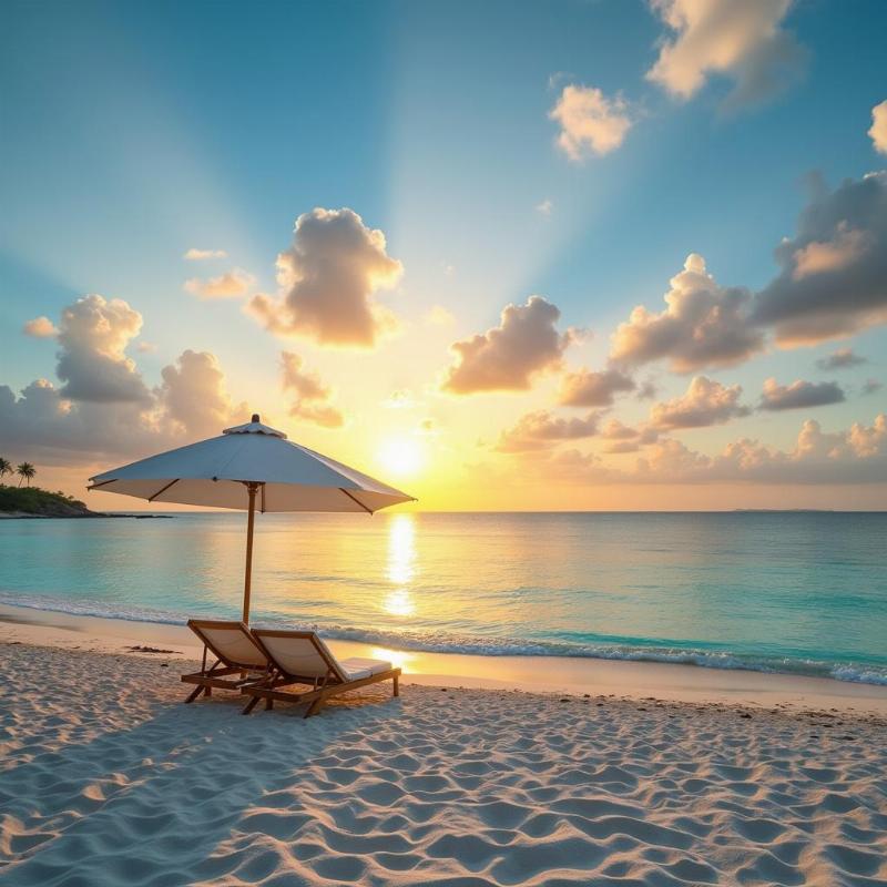 Relaxing on a serene beach in Lakshadweep during sunset