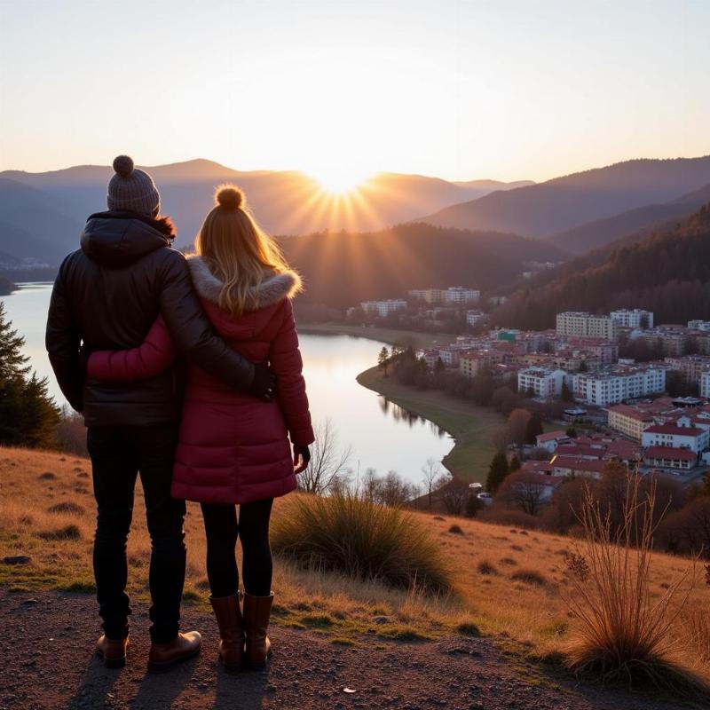 A couple enjoying the view in Lavasa during winter