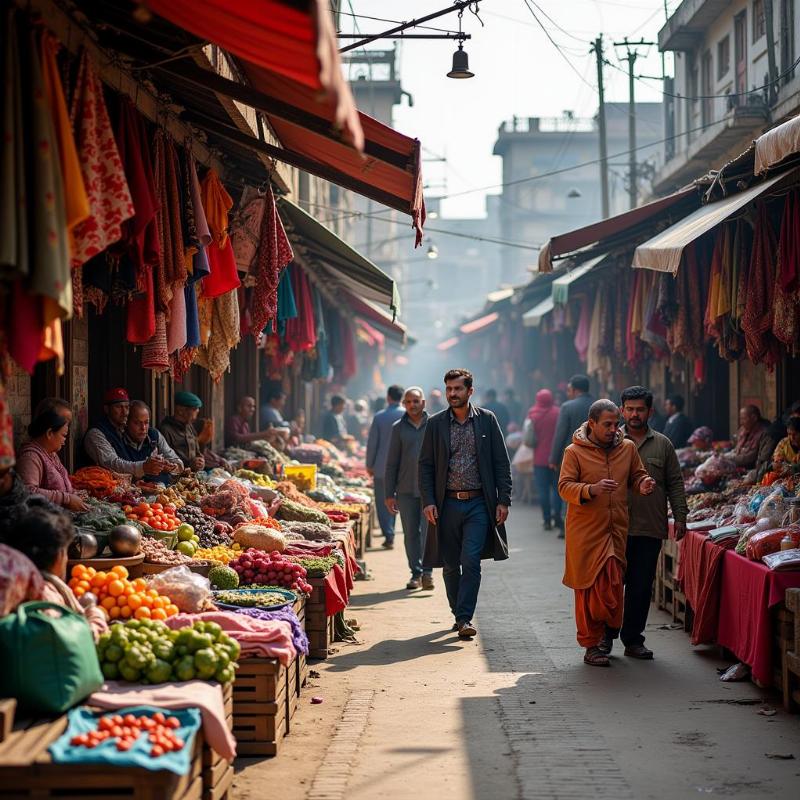 Bustling local market scene in Hoshiarpur, Punjab, India.