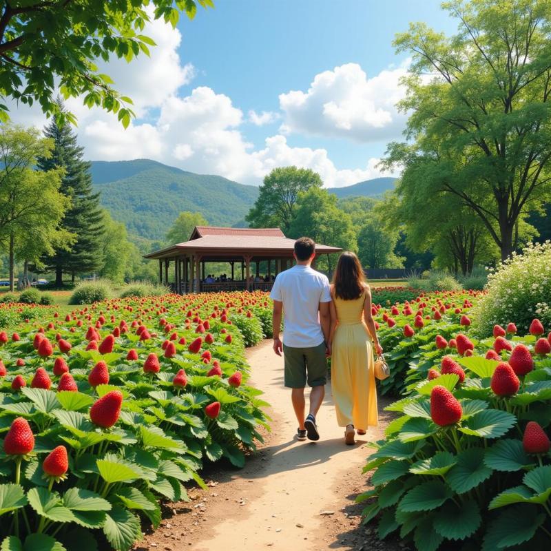 Couples enjoying activities in Mapro Garden, Mahabaleshwar.