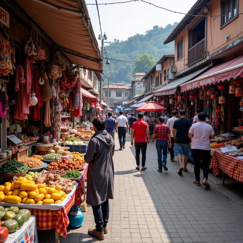 Mahabaleshwar bustling market scene in summer with vendors selling various goods