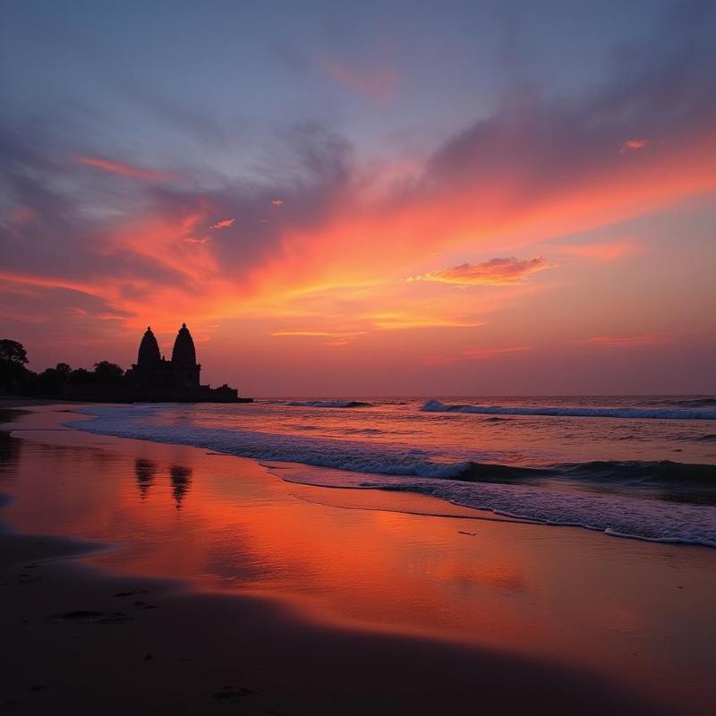 Mahabalipuram Beach at Sunset