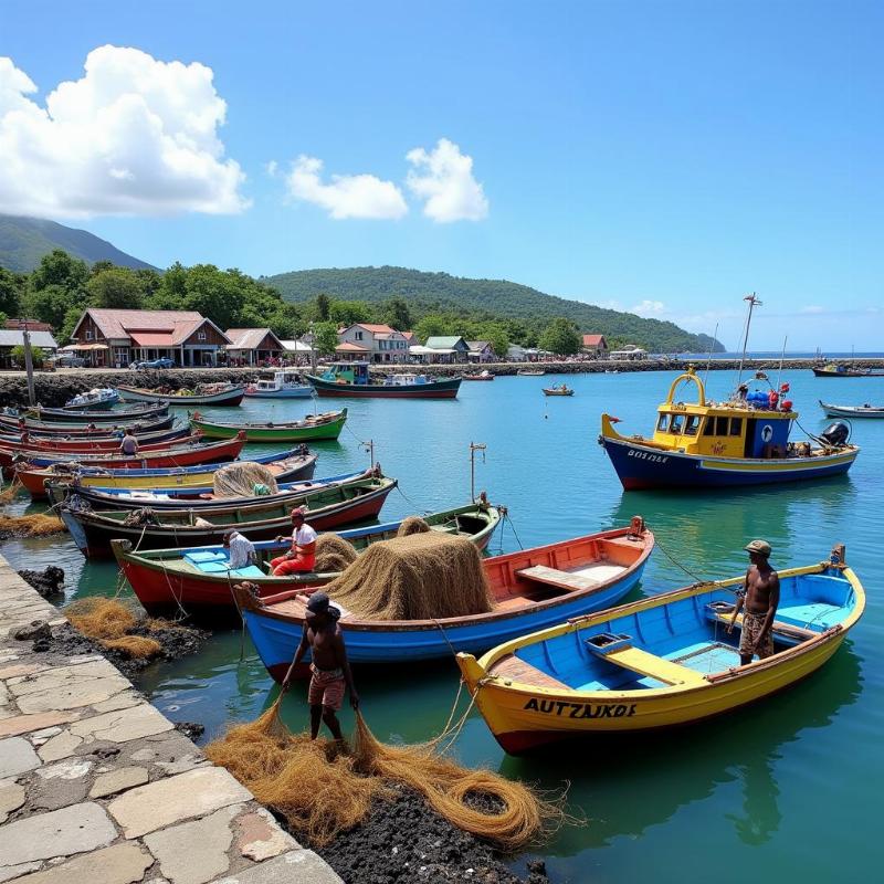 Mahebourg Fishing Village with colorful boats