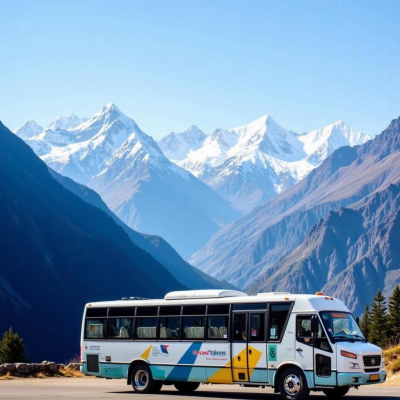 Scenic View of Manali mountains with City Land Travels bus