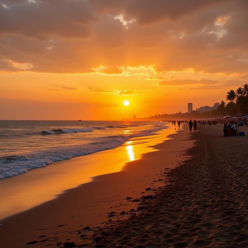 Chennai Marina Beach Sunset at Dusk