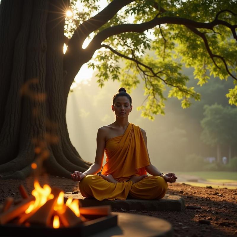 Meditating under the Bodhi Tree in Bodh Gaya, Bihar