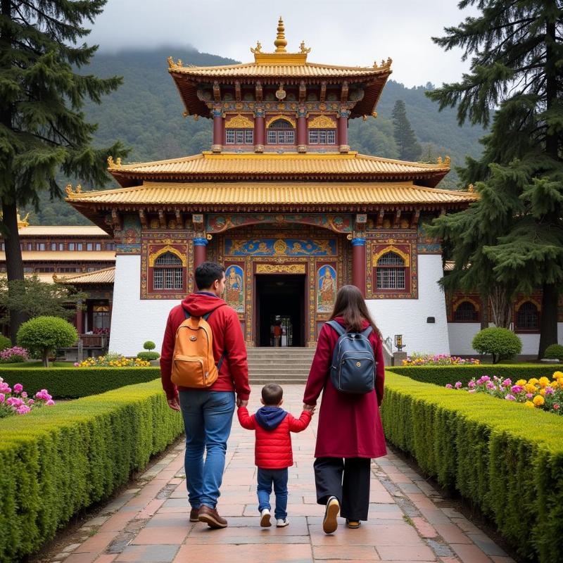 Family exploring the Mindrolling Monastery