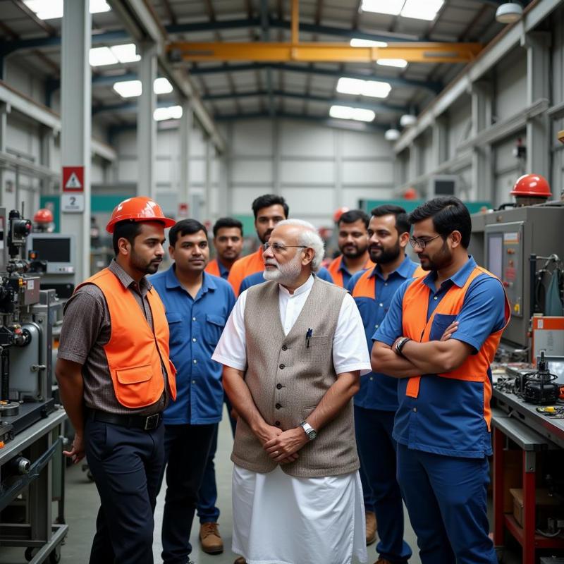 PM Modi visiting an industrial facility in Coimbatore during his visit.