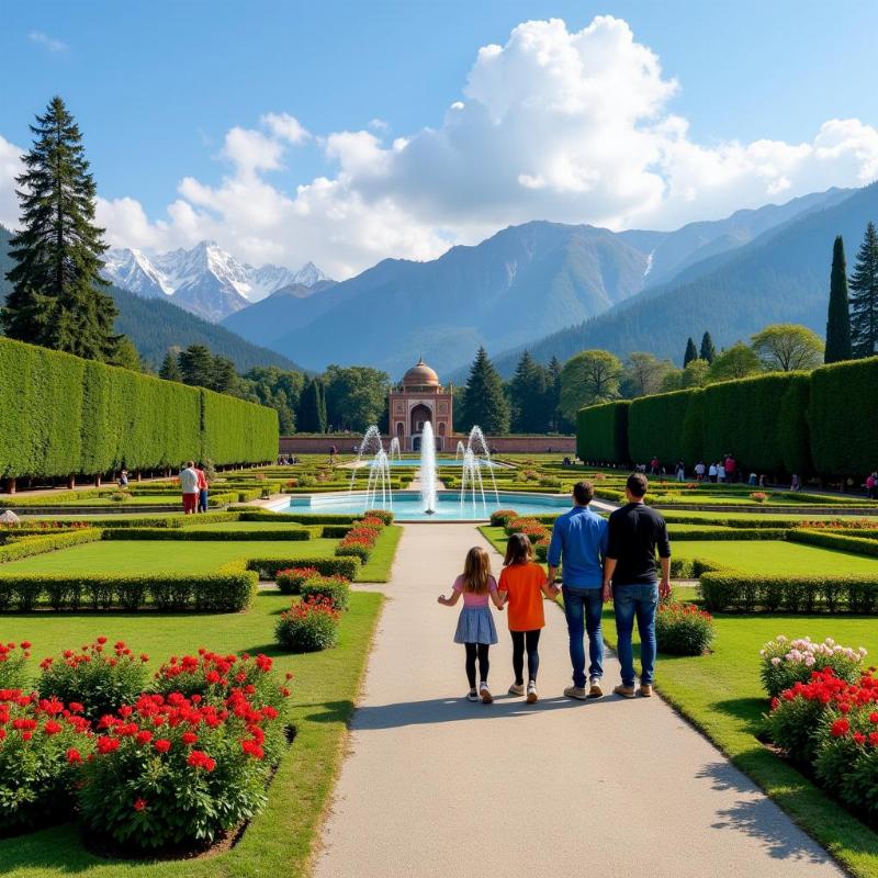 Family exploring Mughal Gardens during Srinagar vacation