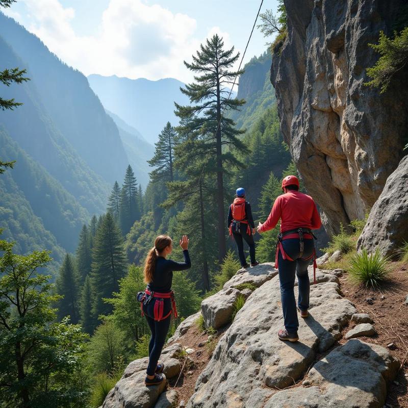 Adventure seekers rock climbing in Mukteshwar