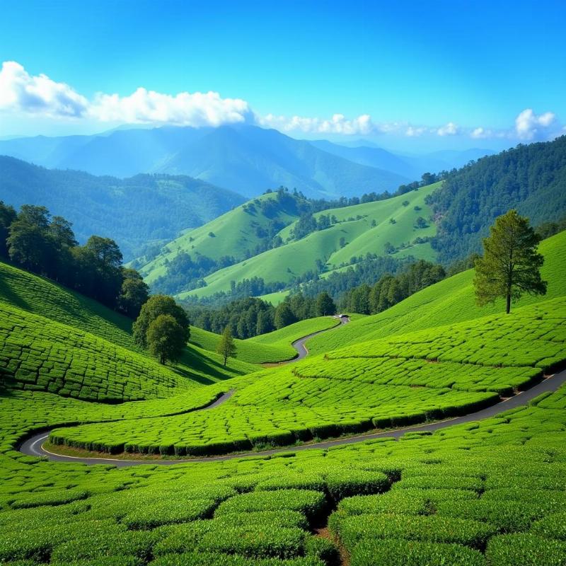 Munnar hill station with its vast tea plantations, located near Aluva, Kerala, India.