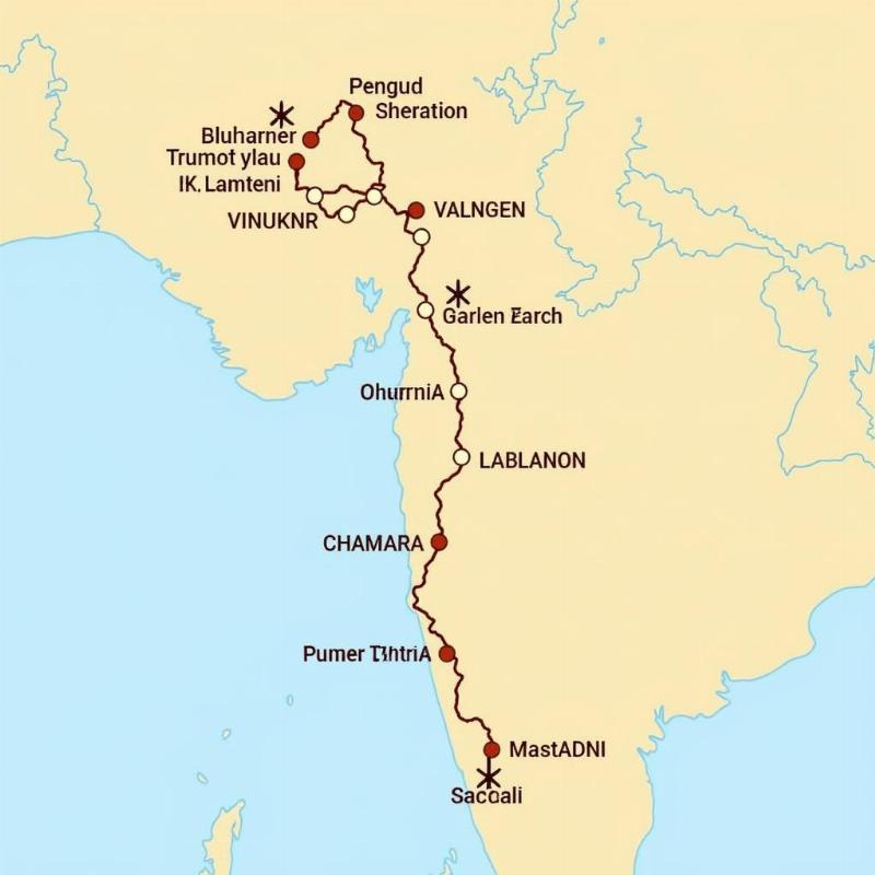 Map of Navagraha Tour Itinerary from Chennai