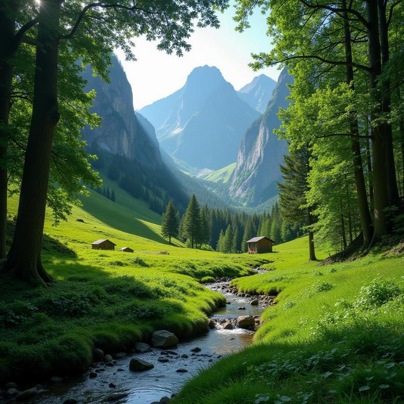 Tranquil natural landscape, possibly a valley or forest, evoking a sense of peace and gentleness.