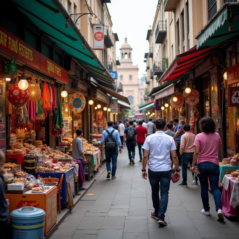 Busy shopping street in Nizam Connaught Place with vendors and shoppers