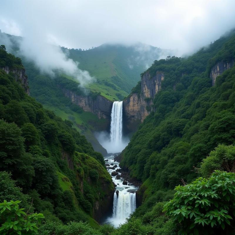 Dramatic waterfalls during monsoon season in Ooty