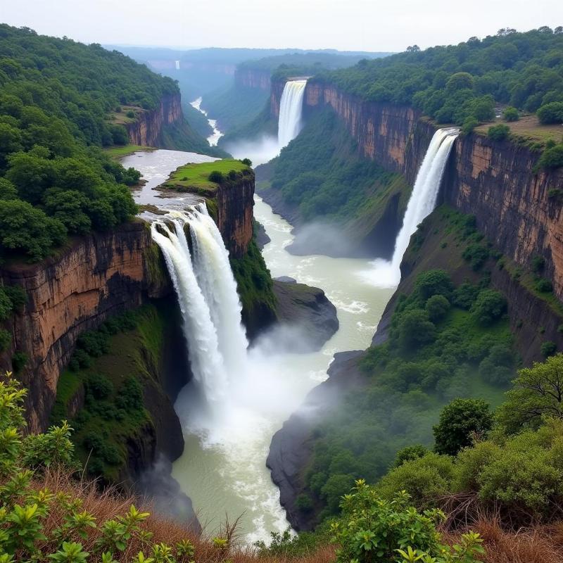 Rajat Prapat (Big Falls) - A stunning view of the highest waterfall in Pachmarhi, cascading down a steep cliff