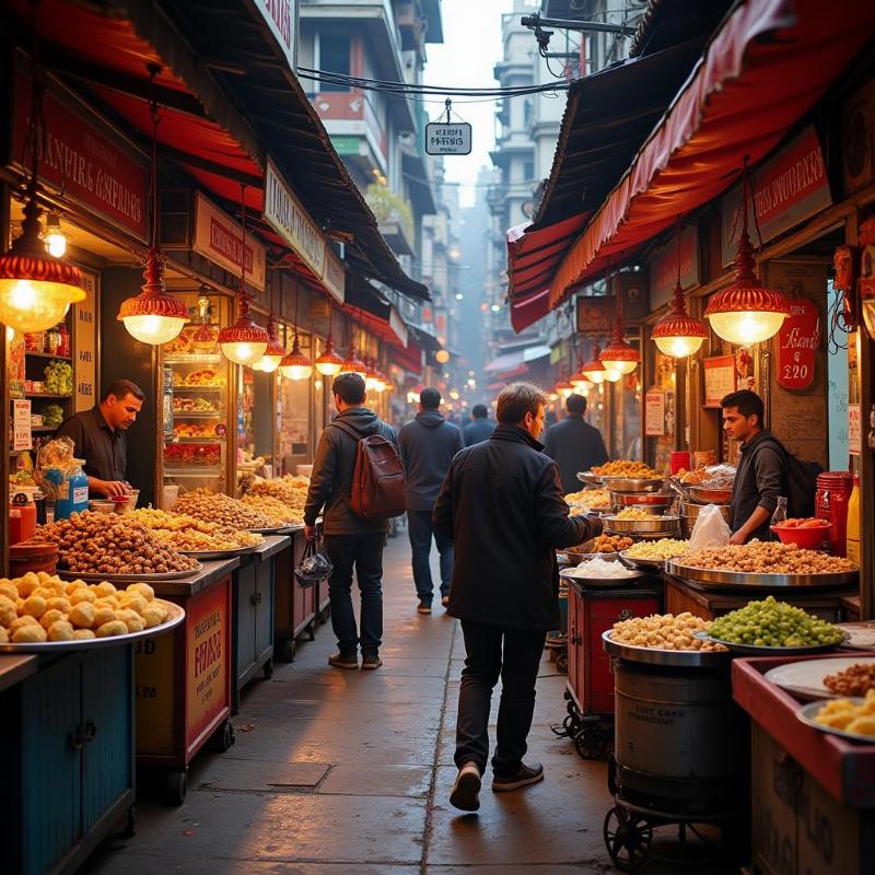 Street food stalls in Paharganj near Delhi Railway Station