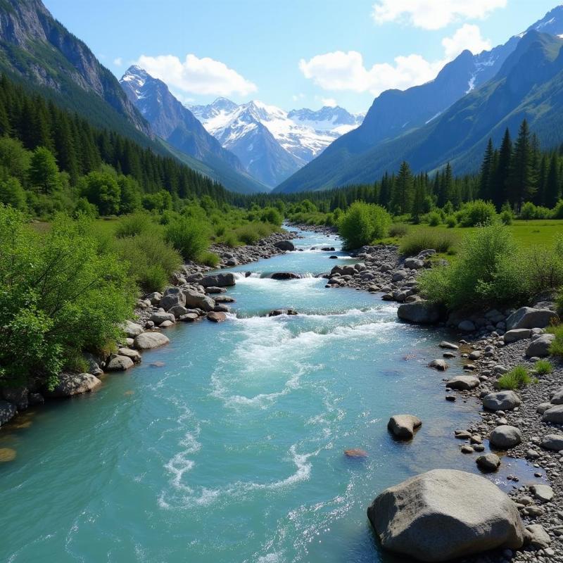 Parvati River flowing through Kasol, Himachal Pradesh