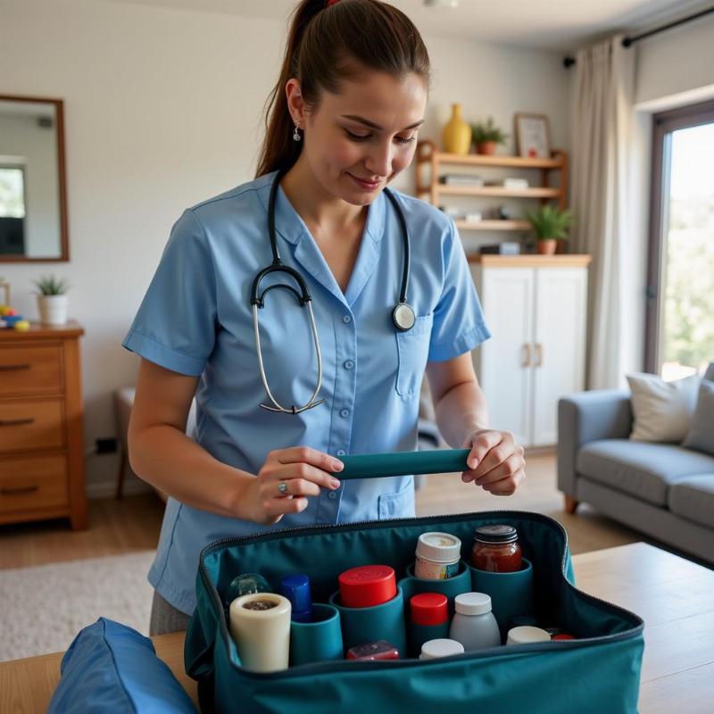 Physiotherapist setting up for a home visit