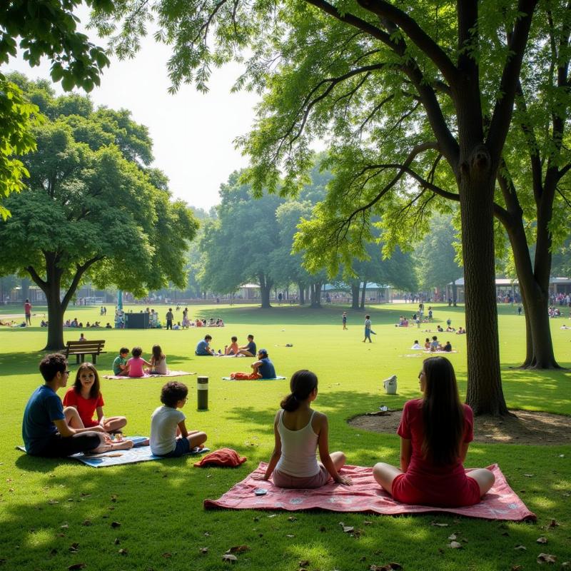 Rao Tula Ram Park: A lush green park in Rewari perfect for picnics and relaxation. The image shows families enjoying the park.