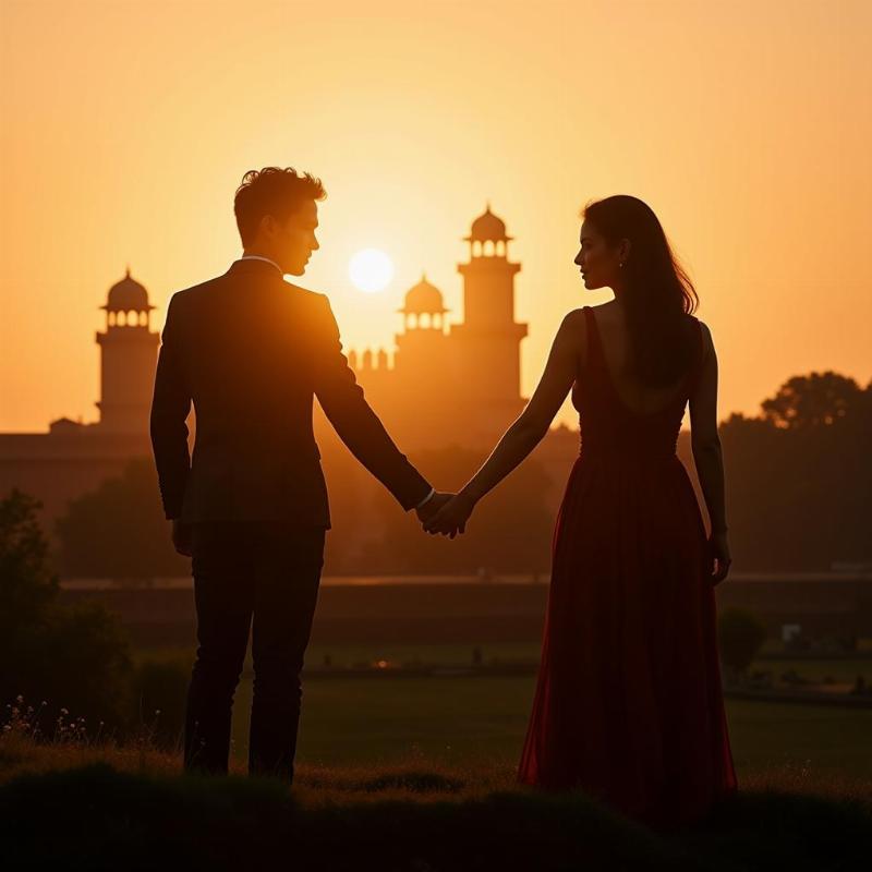 Couple Admiring Sunset at Red Fort