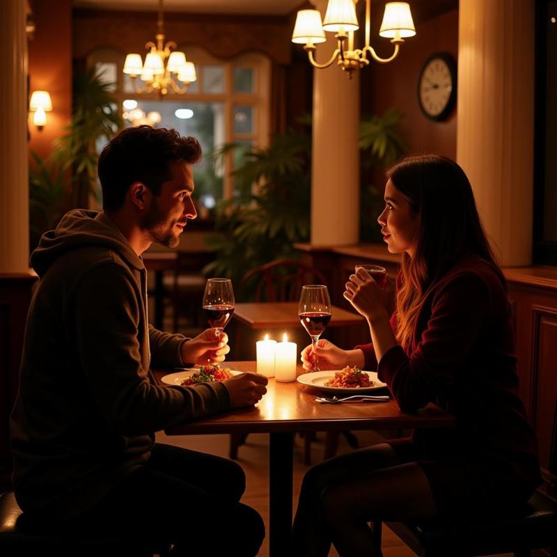 Couple enjoying a romantic dinner at a restaurant in Maharashtra