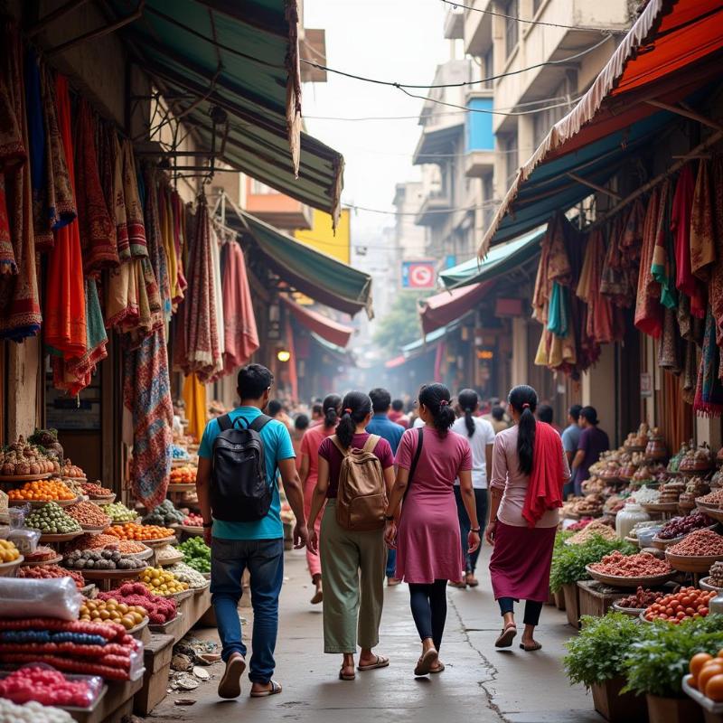 Experiencing the vibrant atmosphere of a local Indian market with Sathi Tour and Travels.