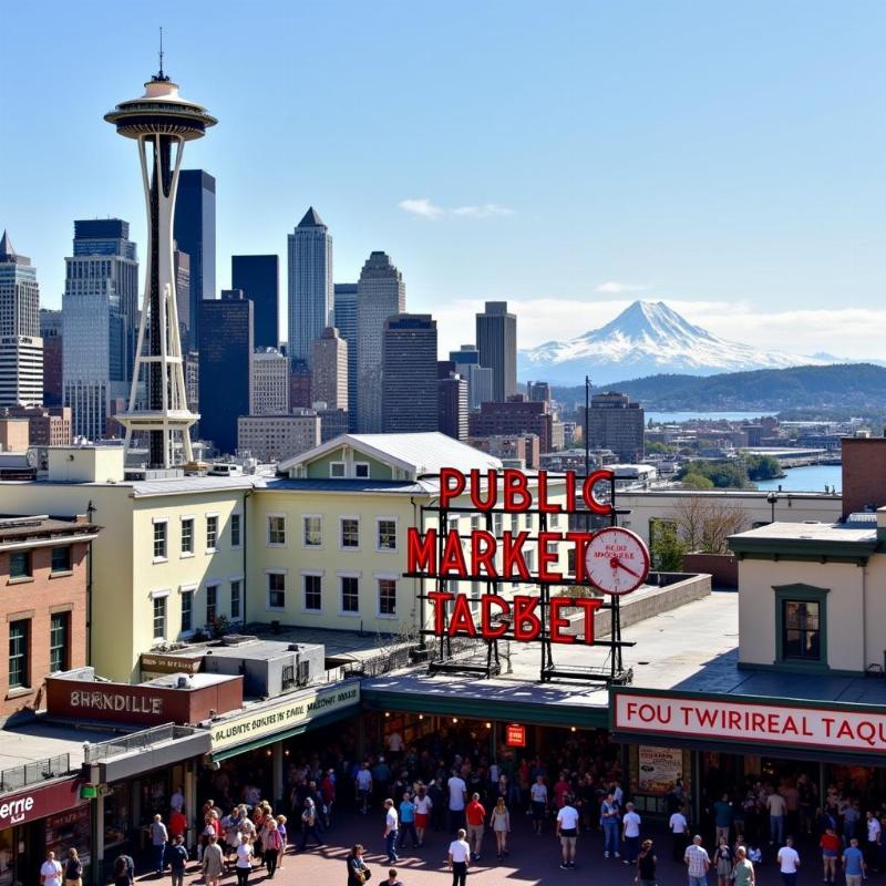 Seattle Skyline with Space Needle and Pike Place Market