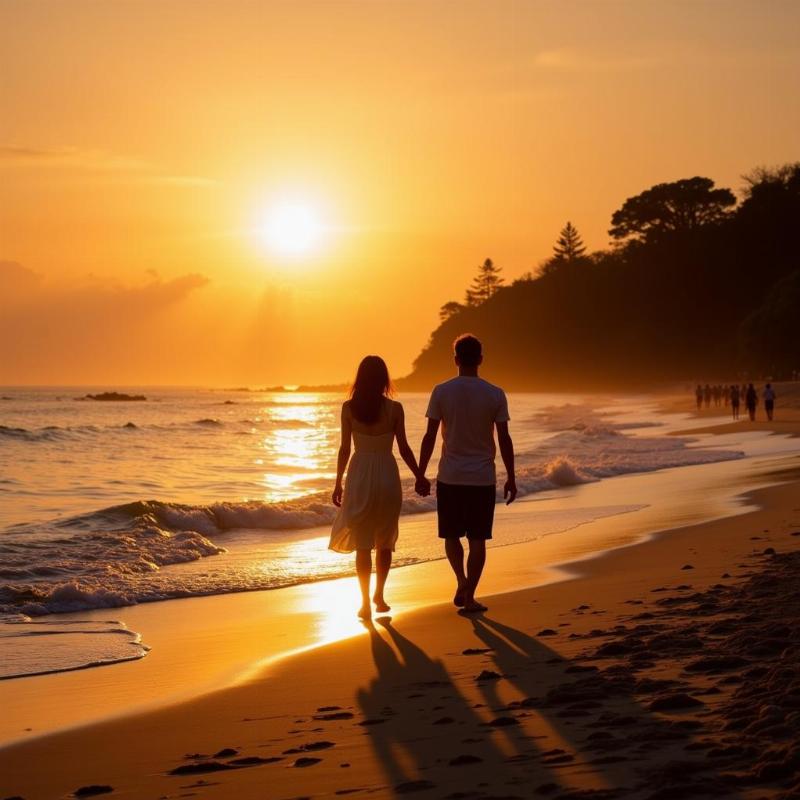 Couple enjoying sunset on Sentosa Island Beach