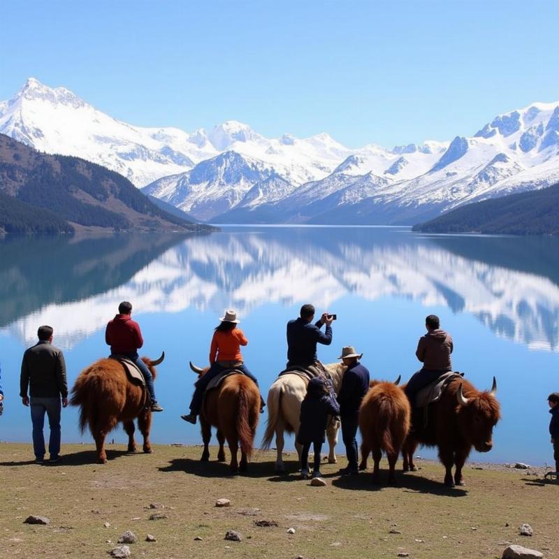 Group visiting Tsomgo Lake