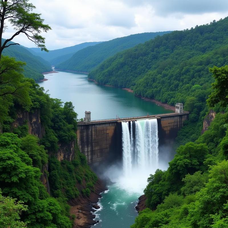 Siruvani Waterfalls and Dam Panoramic View