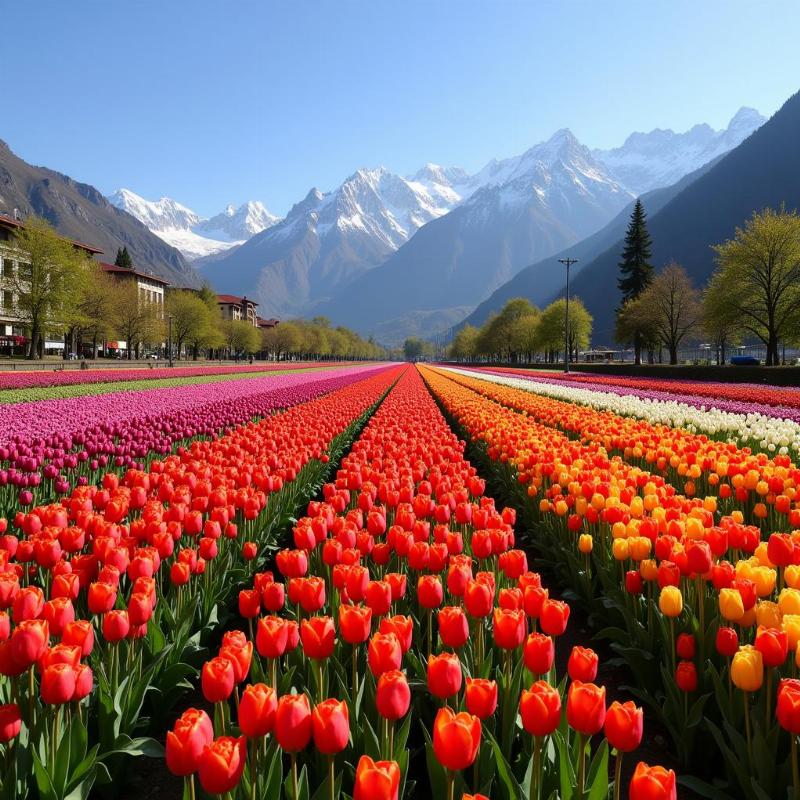 Tulip Gardens in full bloom during spring in Srinagar