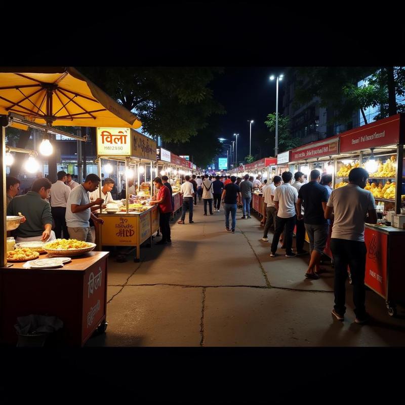 Street food stalls in Koramangala, Bangalore at night, bustling with people