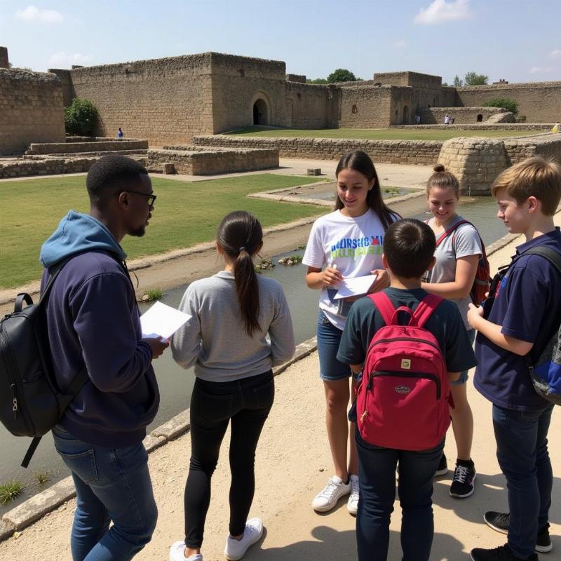 Students exploring a historical site during their school trip