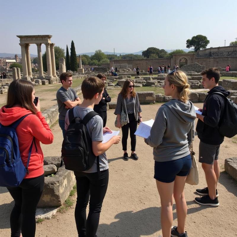 Students exploring ancient ruins on a study tour