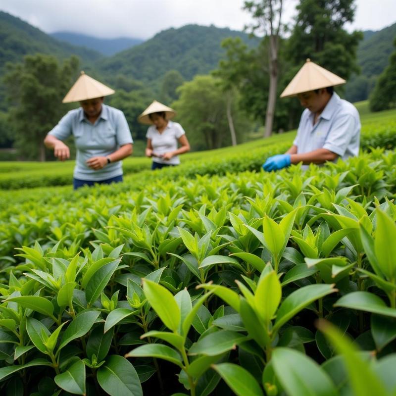 Tea Plantation Workers Picking Tea Leaves