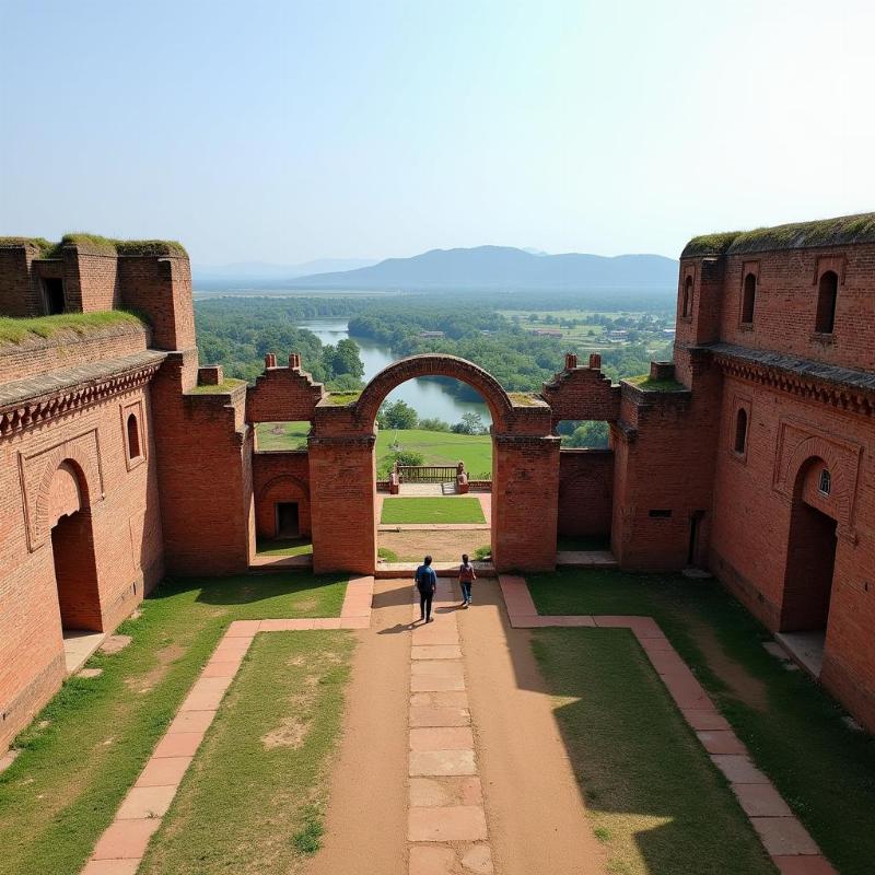 Tezpur Agnigarh Fort Ruins: A panoramic view of the Agnigarh fort ruins overlooking the Brahmaputra river.