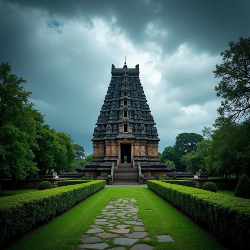 Brihadeeswarar Temple during monsoon season