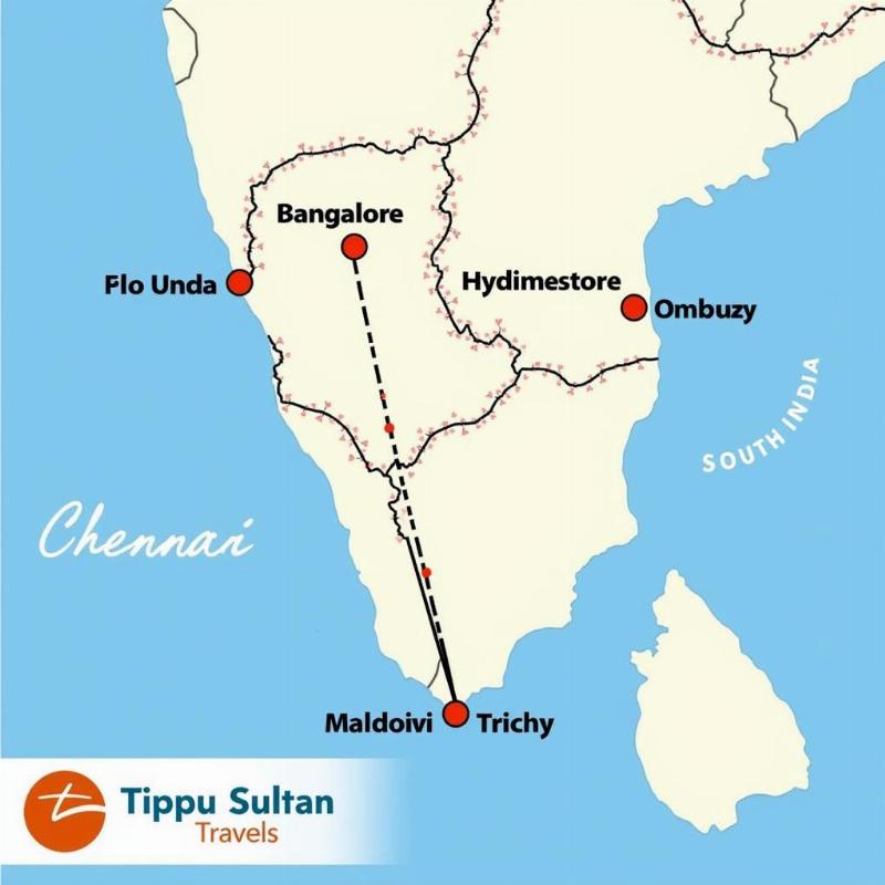 Map showing Tippu Sultan Travels destinations