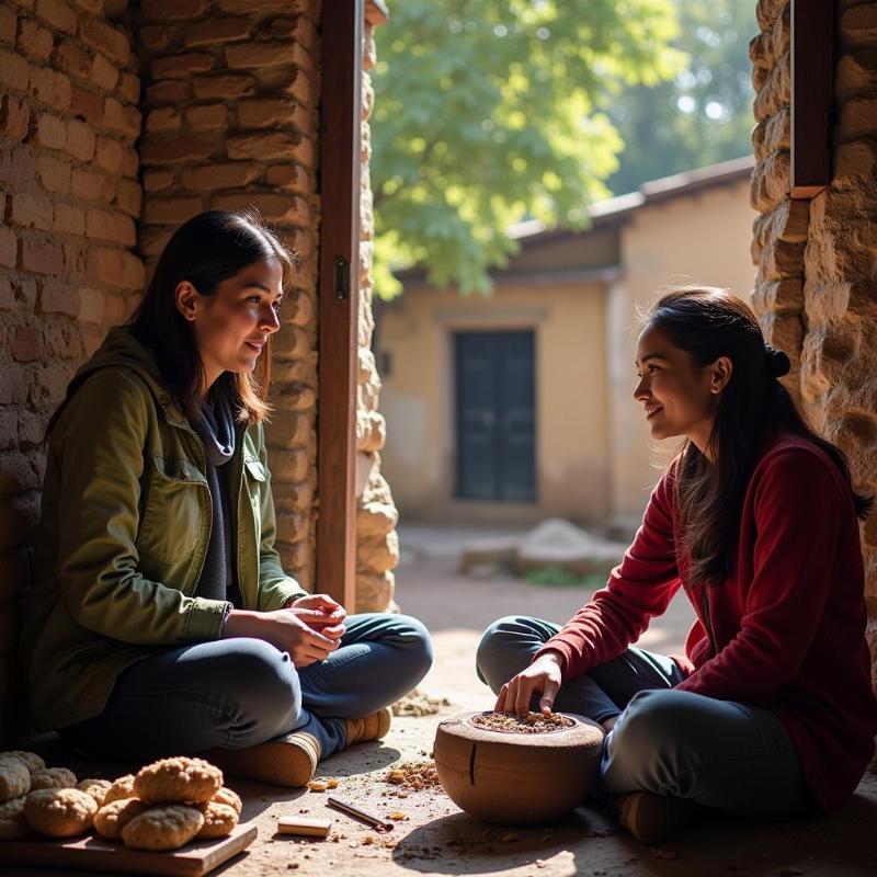 Travel journalist interviewing a local