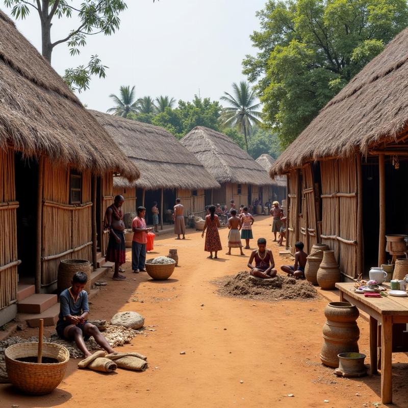 Tribal Village near Maredumilli, showcasing traditional houses and cultural artifacts.