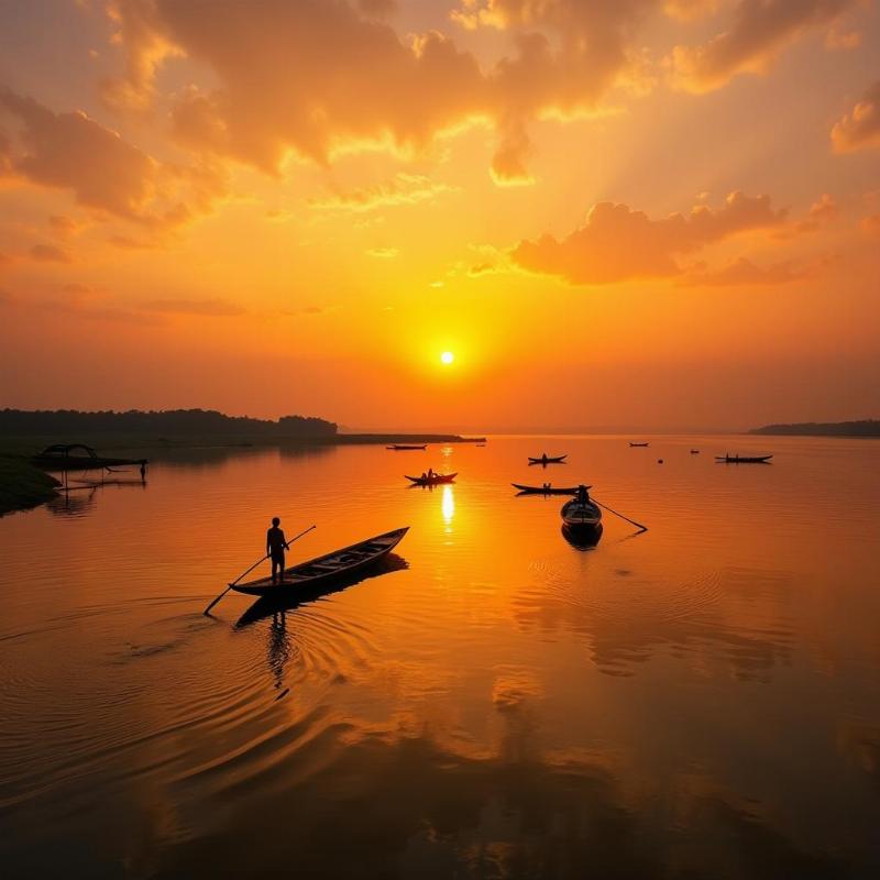 Tungabhadra River sunset near Mantralayam