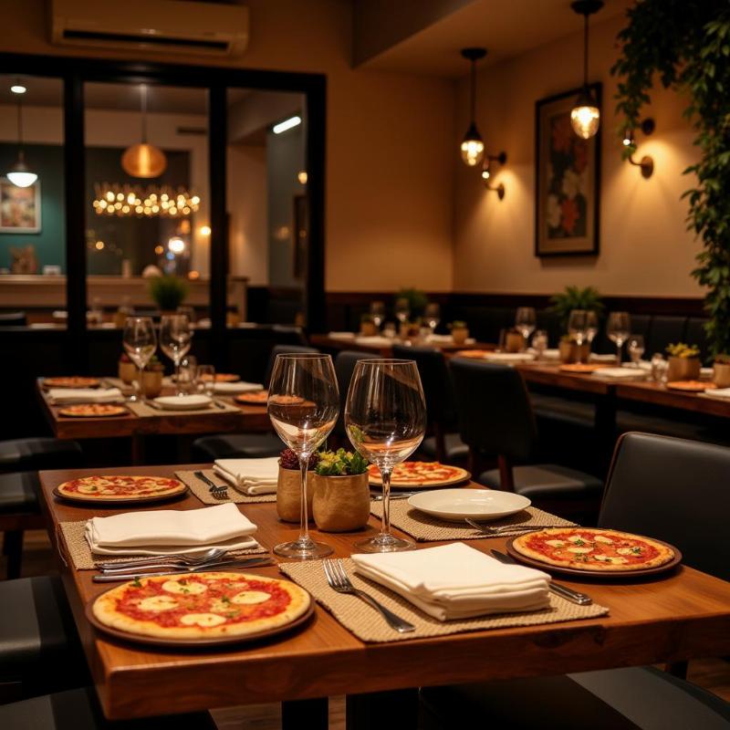 Elegant upscale pizza restaurant interior in Delhi