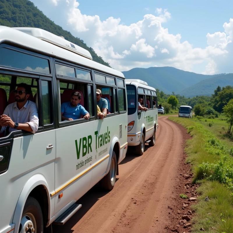 VBR Travels organized tour bus traveling through Andhra Pradesh landscape