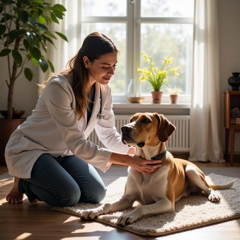 A veterinarian examining a dog at home in Bangalore