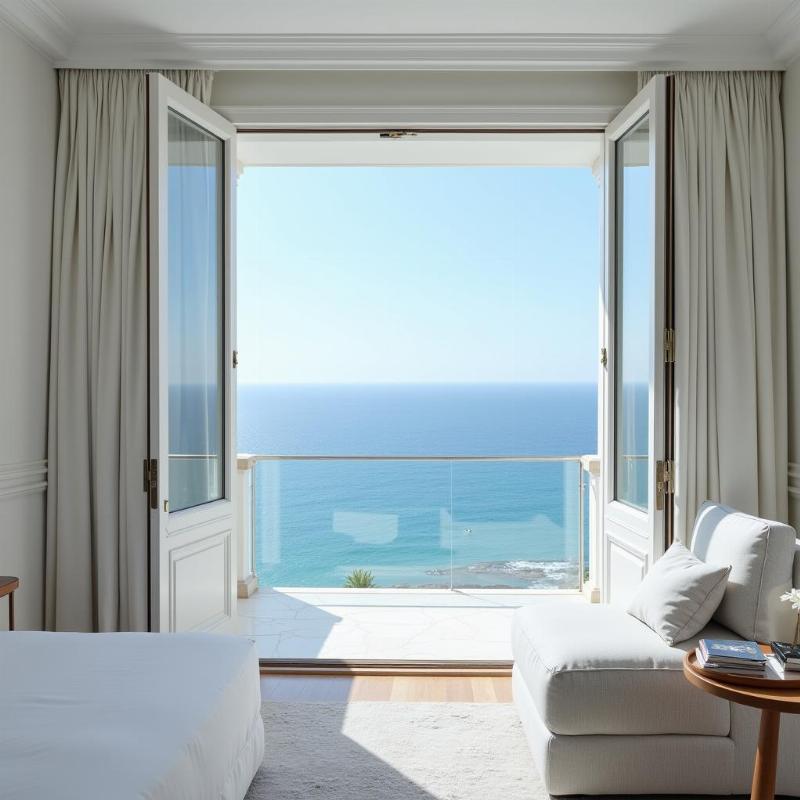 White Hotel Room with Ocean View